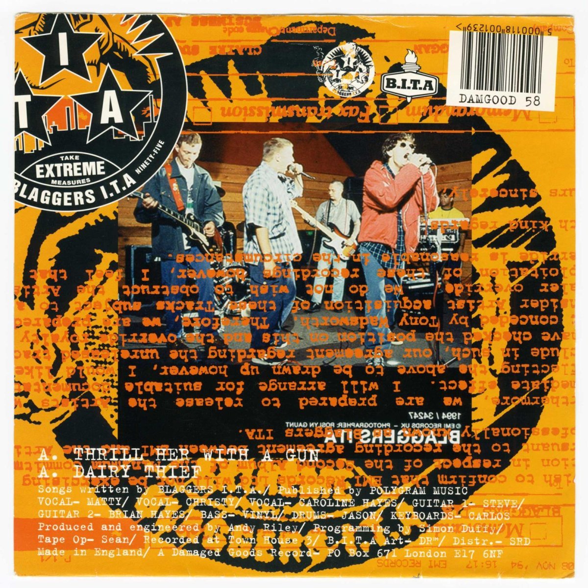 画像2: Blaggers I.T.A. / Thrill Her With A Gun [UK Org.EP | Orange | 1000 lmtd.] [7inch | Damaged Goods]【ユーズド】 (2)