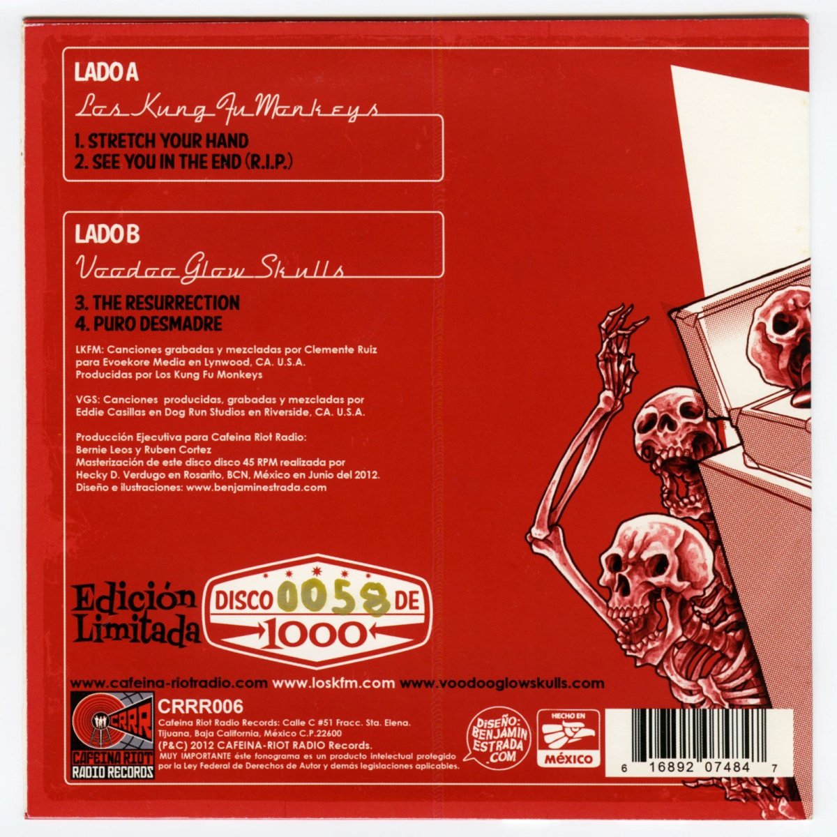 画像2: Voodoo Glow Skulls | Los Kung Fu Monkeys / Split Series Vol. 1 [US Orig.EP | Limited Edition | Numbered][7inch | Cafeina Riot Radio]【ユーズド】 (2)