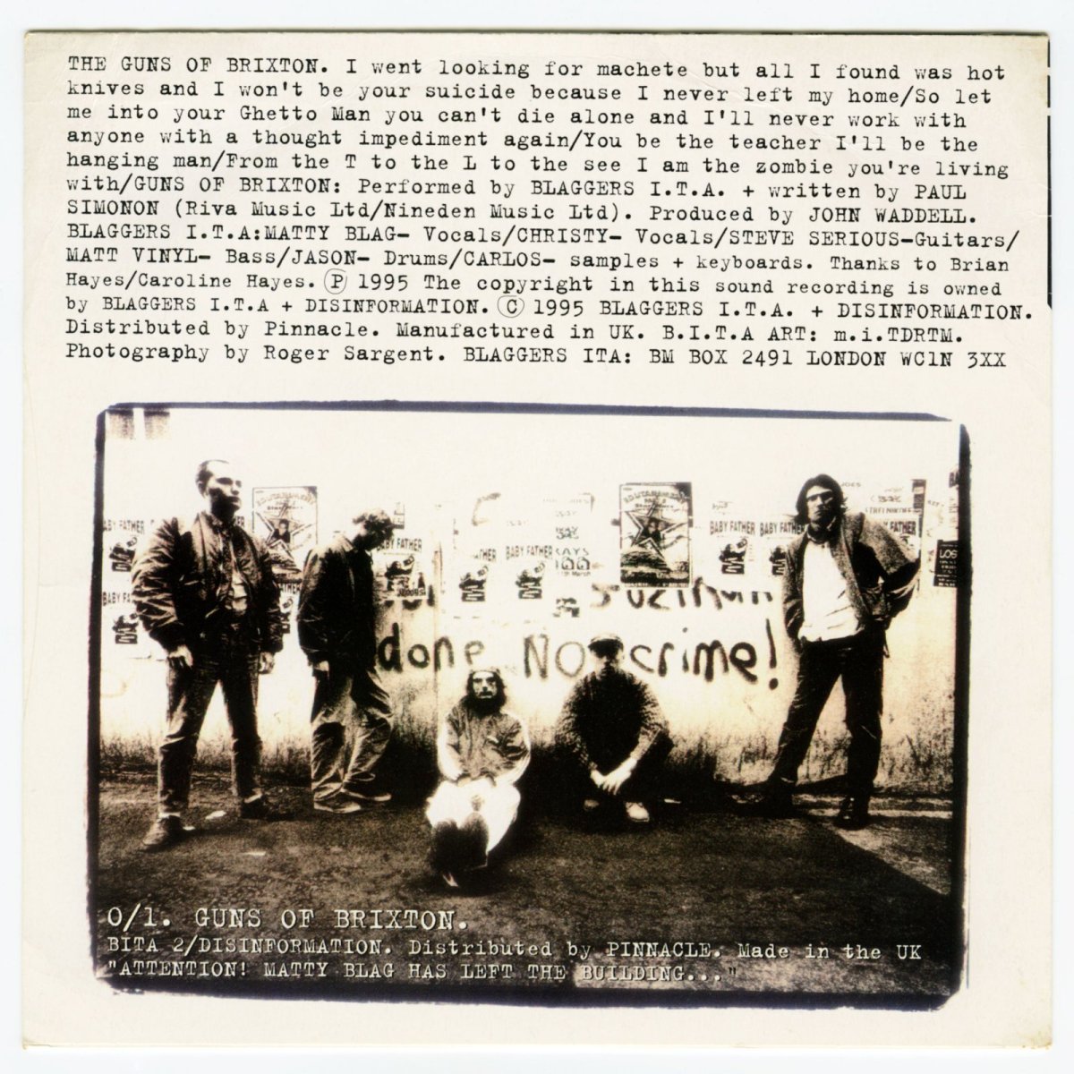 画像2: Blaggers I.T.A / Guns Of Brixton [UK Orig.EP | 片面] [7inch | Disinformation]【ユーズド】 (2)